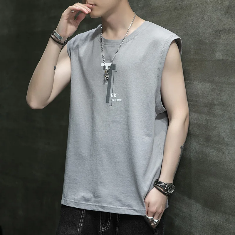 Summer Men's Casual Sleeveless T-shirt Bottoming Sports Thin Loose Vest Men's Sports Breathable Letter Printing Round Neck Vest