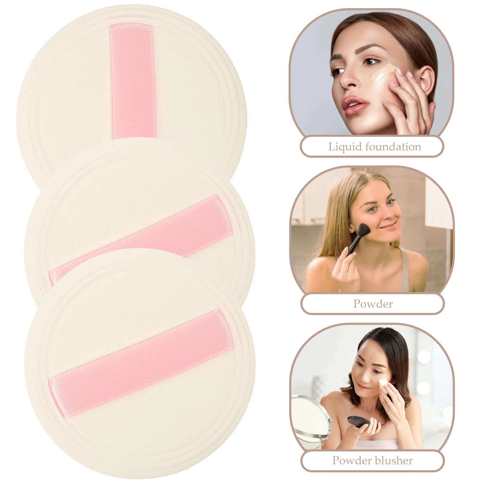 

5pcs Powder Makeup Comfortable Reusable For Foundation Cream Blush Highlighter Portable Ribbon Loose Body