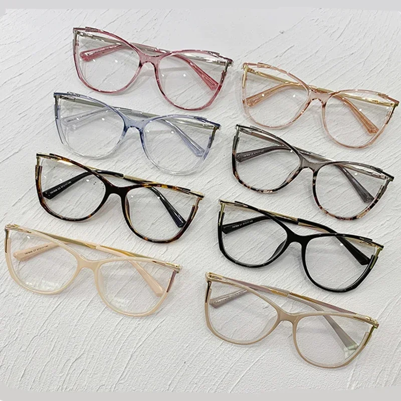 

2024 New Fashion items Cat Eye Glasses Frame Sexy Retro Big Clear Optical Computer Eyegla sses Anti Blue Light Reading Glasses