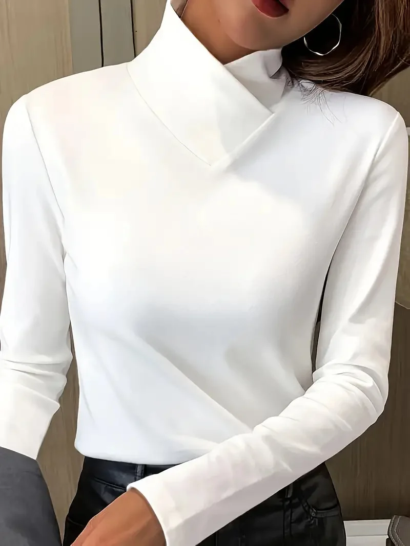 

Autumn/winter women's casual long-sleeved high-neck T-shirt