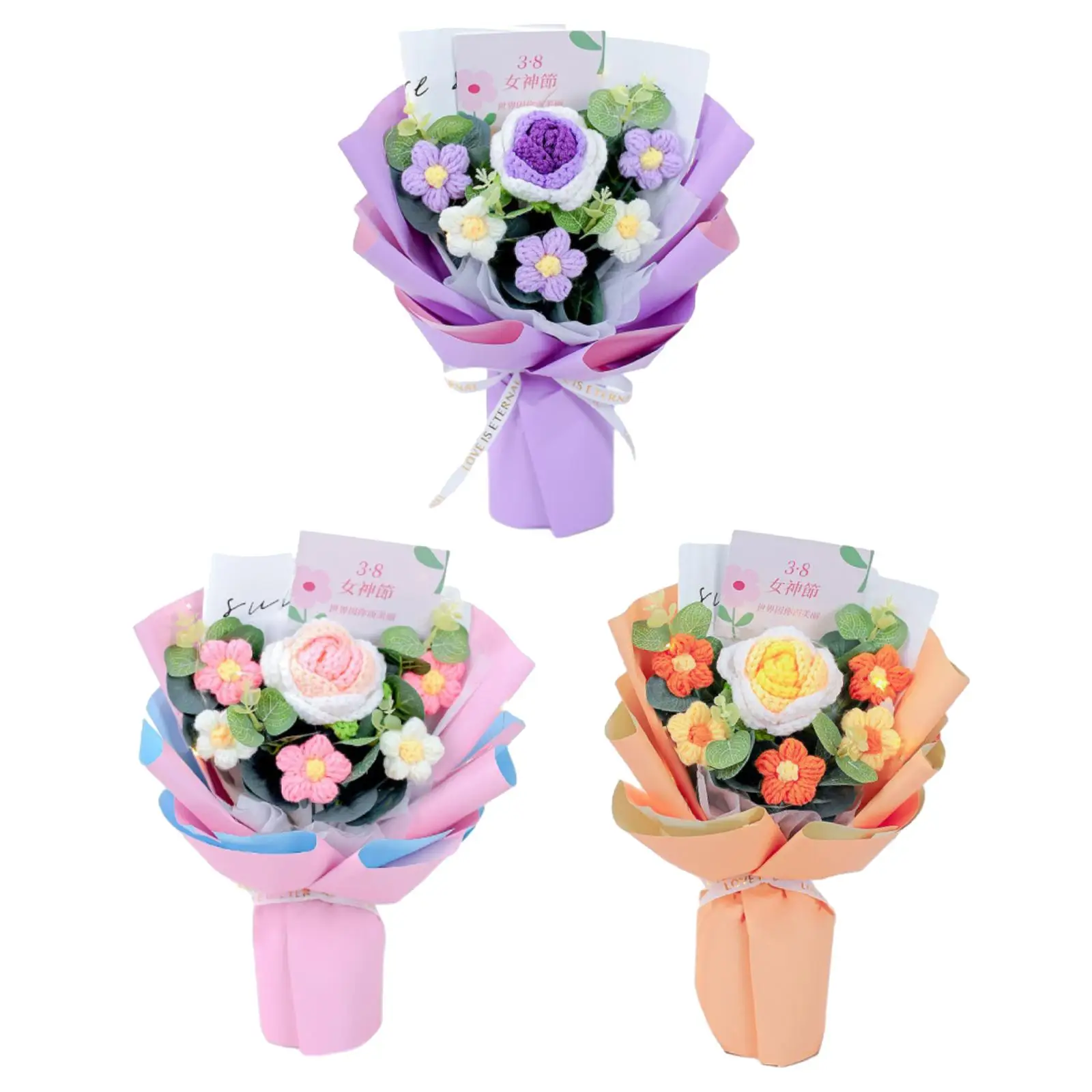 Handgemachte gestrickte Häkel strauß Wohnkultur, Strick blume Rosen strauß, Tisch