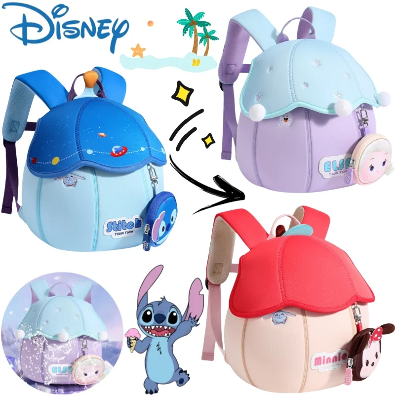 

Disney Minnie Stitch Elsa Backpack Creative High-Value Diy Cartoon Print Large Capacity Portable Travel Bag for Boys and Girls