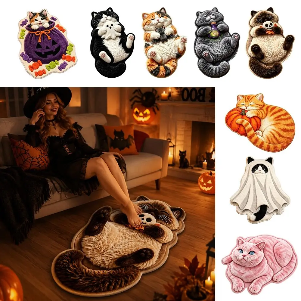 Special-shaped Cat Shaped Floor Mat Soft Surface Absorbent Cat Floor Mat Cat Pattern Non Slip Backing Bathroom Floor Mat