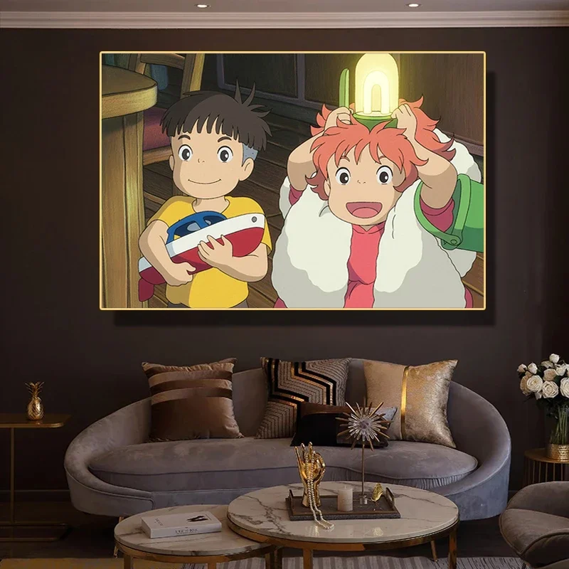 Classic Cartoon Movie Japanese Anime Ponyo on The Cliff Canvas Painting for Living Room Kids Decoration Home Decoration