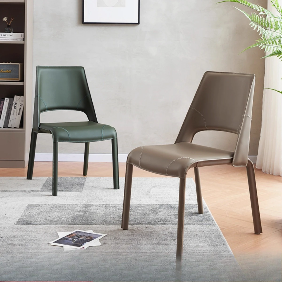 

Designer Saddle Leather Dining Chair Italian Style Backrest Home Restaurant Hotel