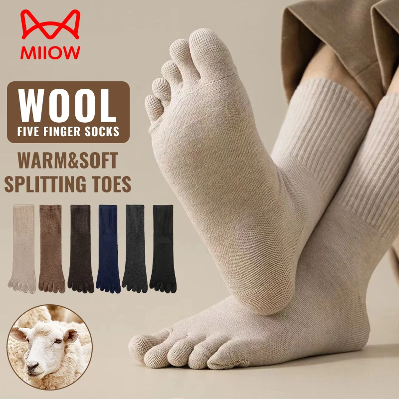 MiiOW Men Five Finger Sock Cold Resistant Cashmere Split Toe Sock Thicken Heated Winter Warm Merino Wool Socks Business Dress