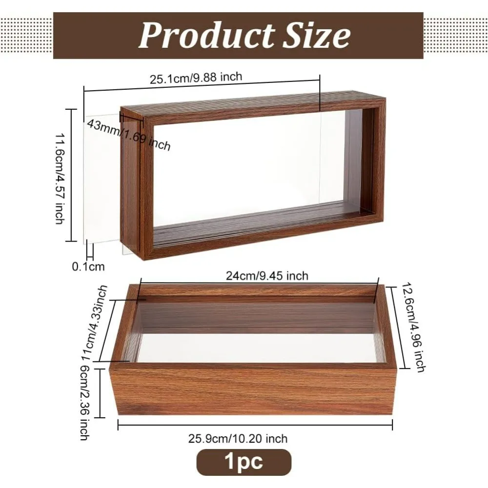 10.2x5x2.4 Inch Rectangle Shadow Box Wood Shadow Box Display Case Shadow Box Frame with Double Sided Clear Acrylic Window