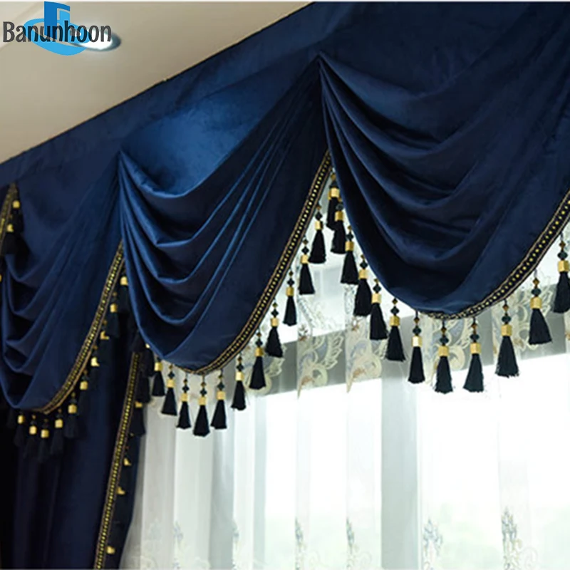 

New Mazarine Dutch Velvet Curtain Window Screen Hotel Fabric Valance European Curtains For Living Room Bedroom Customized