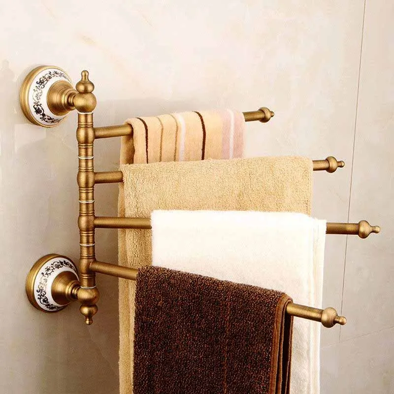 

Antique Brass Movable Towel Bar - Heavy Duty Wall Mounted Towel Holder for Bathroom & Kitchen