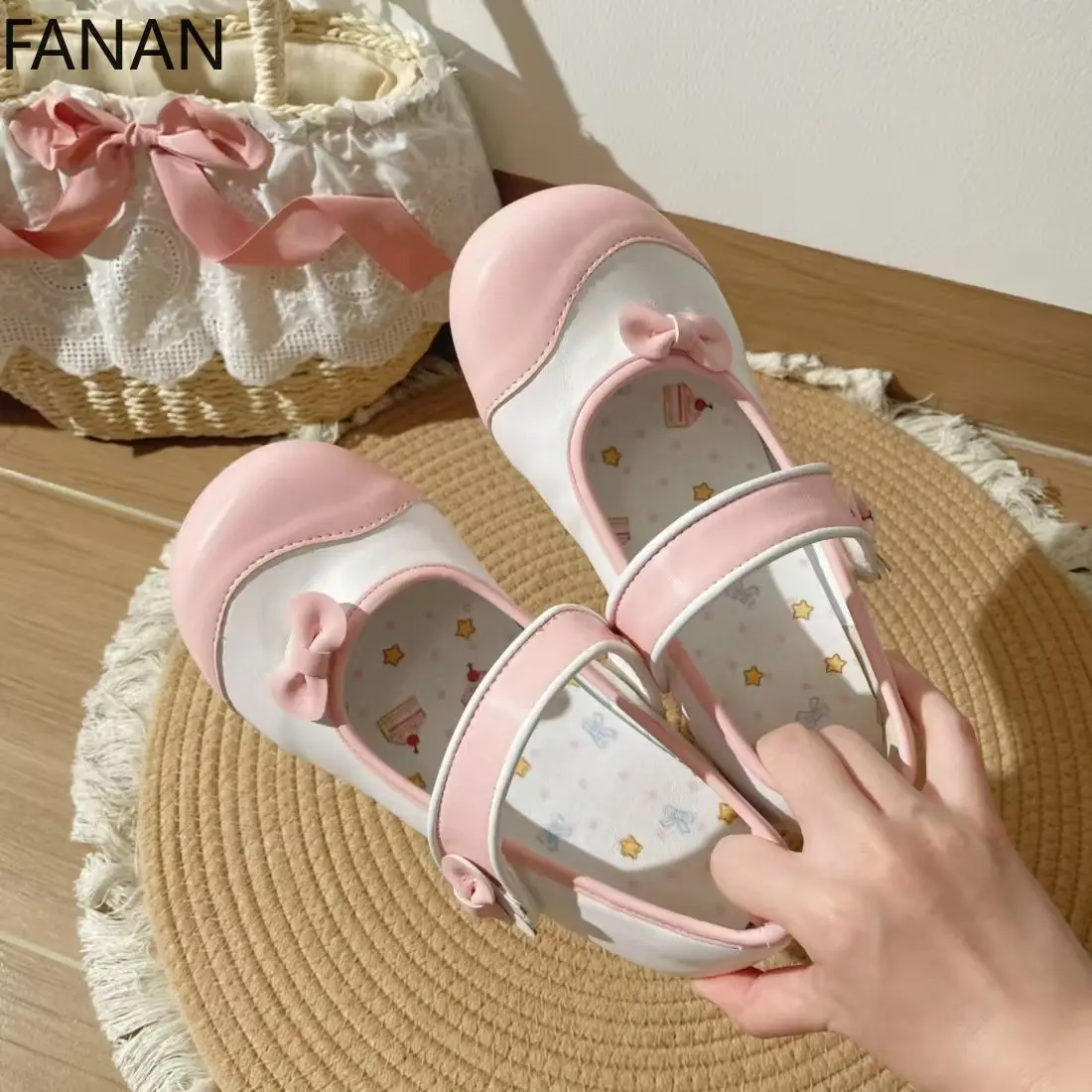 

Low Heels Mary Jane Shoes Red Women's Lolita Cute Comfortable Japanese Flats Kawaii Bow Student Platform Shoes