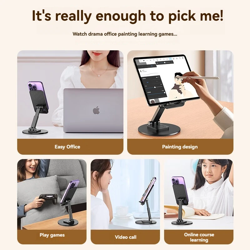 Universal Mobile Phone Stand On Desk 360ยฐ Rotatable Adjustable Portable Holder For Iphone15, Ipad ,Office Travel Video Recordin
