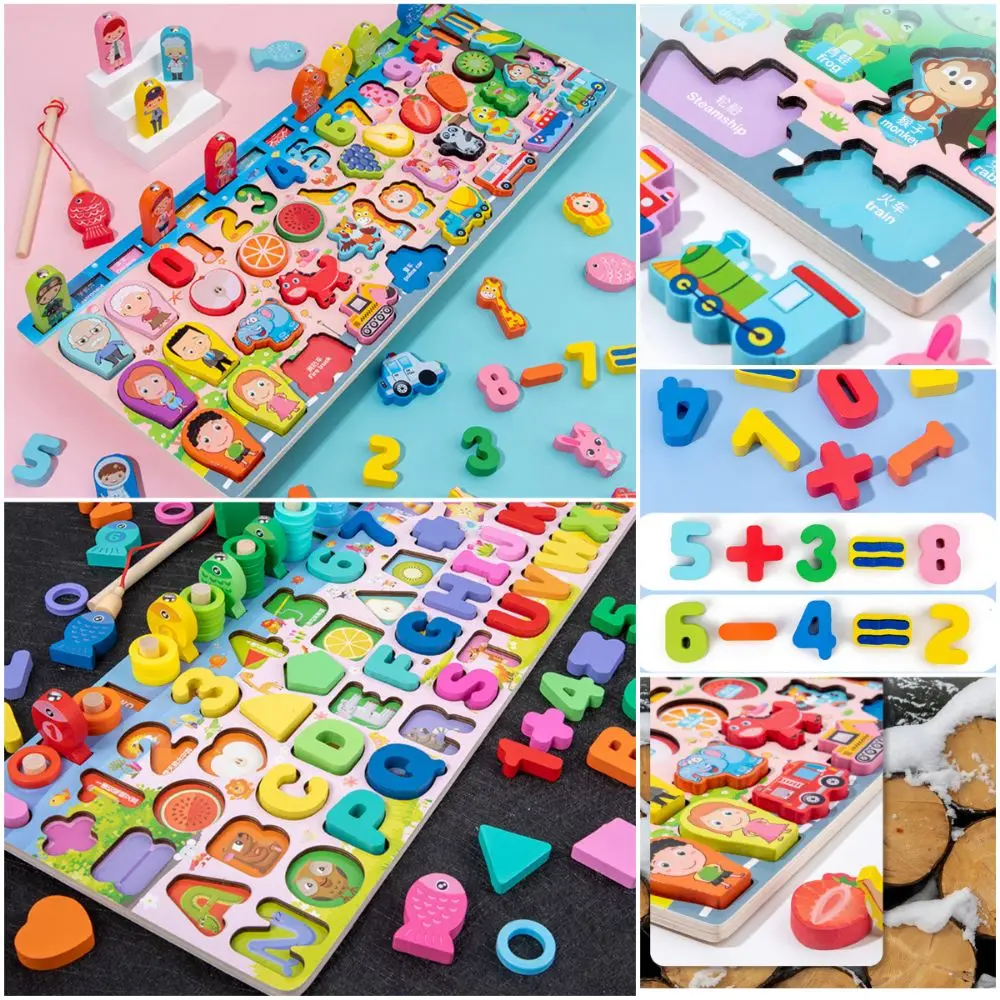 ไม้มอนเตสซอรี่ของเล่นไม้ตัวอักษรดิจิตอลผลไม้สัตว์การศึกษาเด็กของเล่นหลากสีรูปปริศนาจับคู่