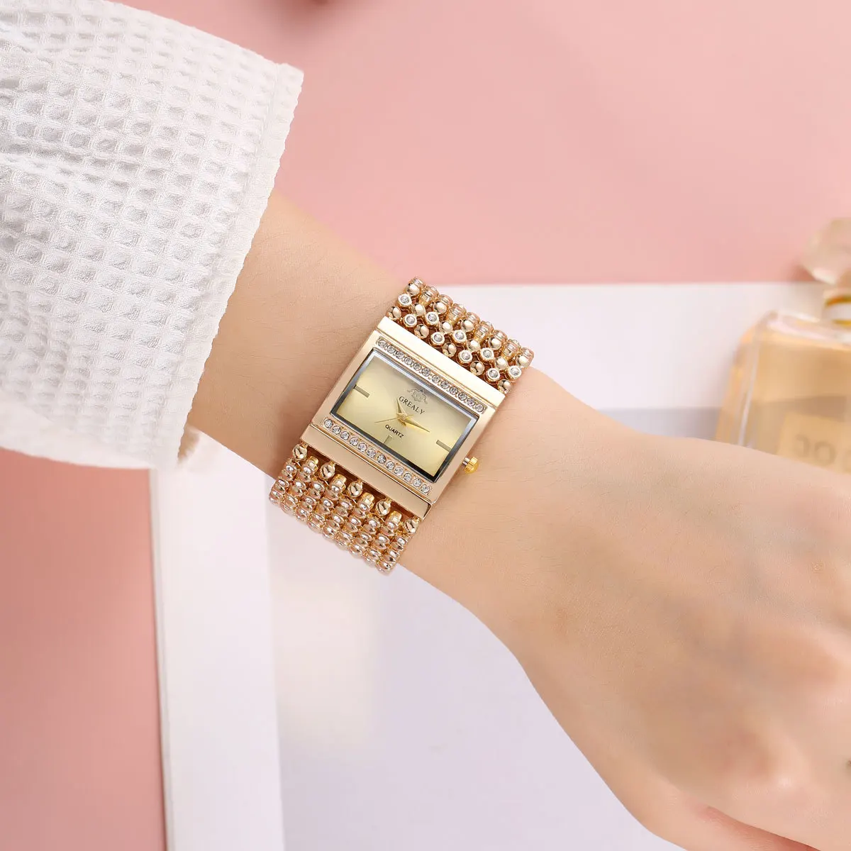 New Fashion Girls Luxury Watches For Woman Big Wide Gold Casual Quartz Watch Ladies Steel Bracelet Watches Reloj Mujer Gifts Hot