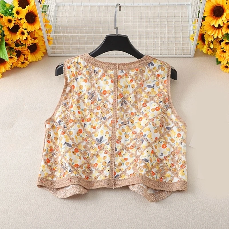 Sleeveless Open Front Cardigans Vests Lightweight Florals Embroidery Cardigans