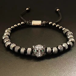 Luxury Stainless Steel Beads Beaded Leopard Head Man Bracelet For Women Hand Jewelry Couple Gift