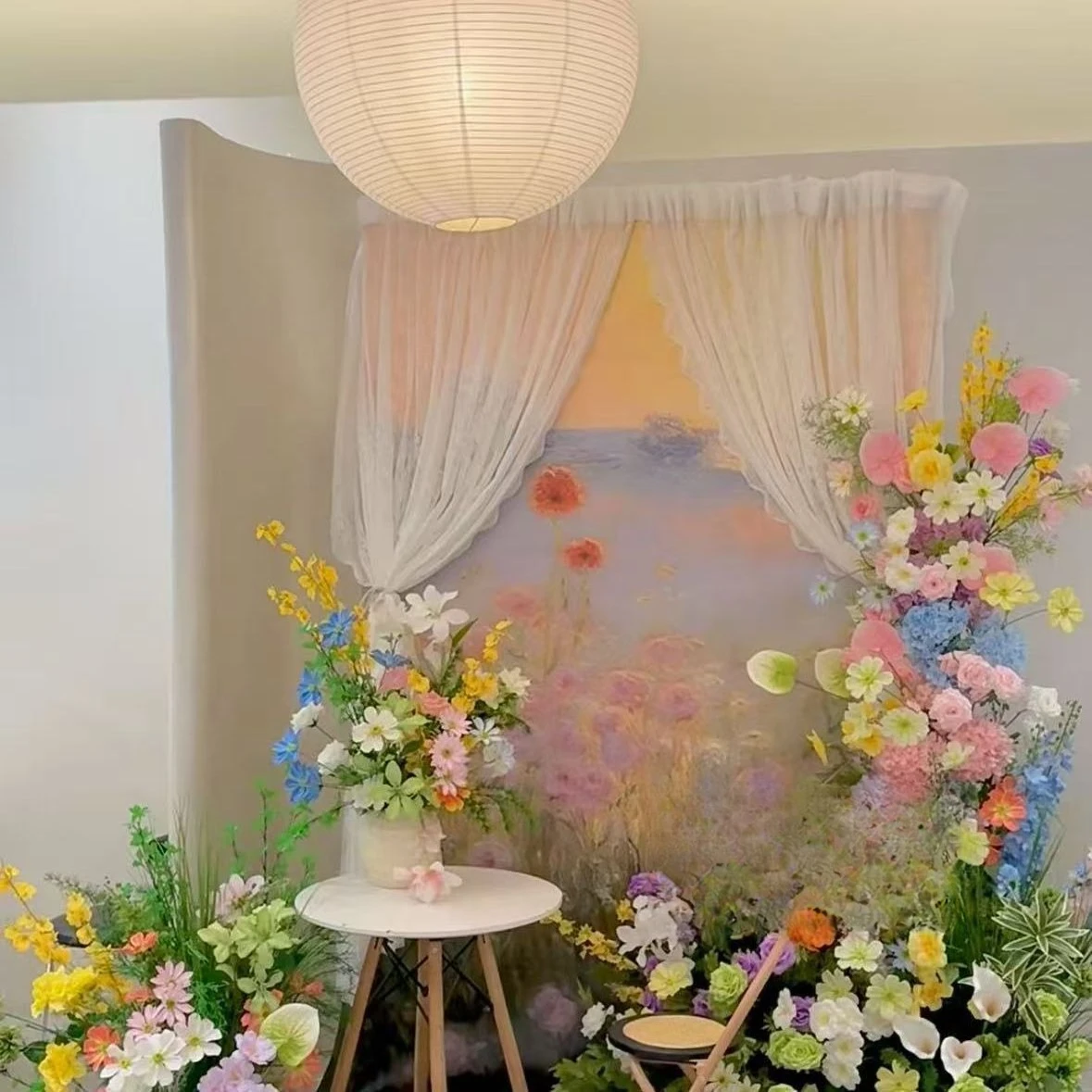 

Artificial flower, waterfall, wedding, landscaping, layout, arch, window
