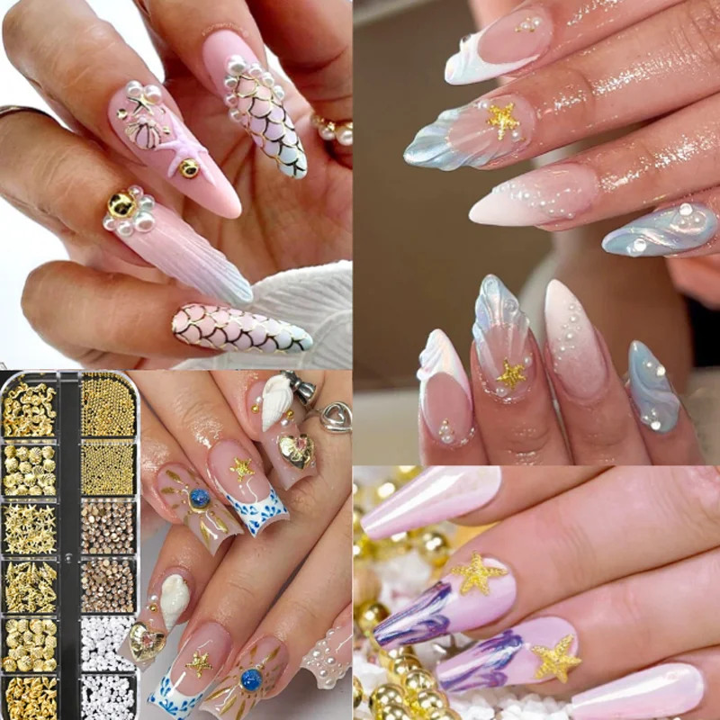 

12 Grid Mixed Ocean Style Nail Decoration DIY Beauty Nail Art Accessories Nail Salon Manicure Tools Press On Nails Fake Nails