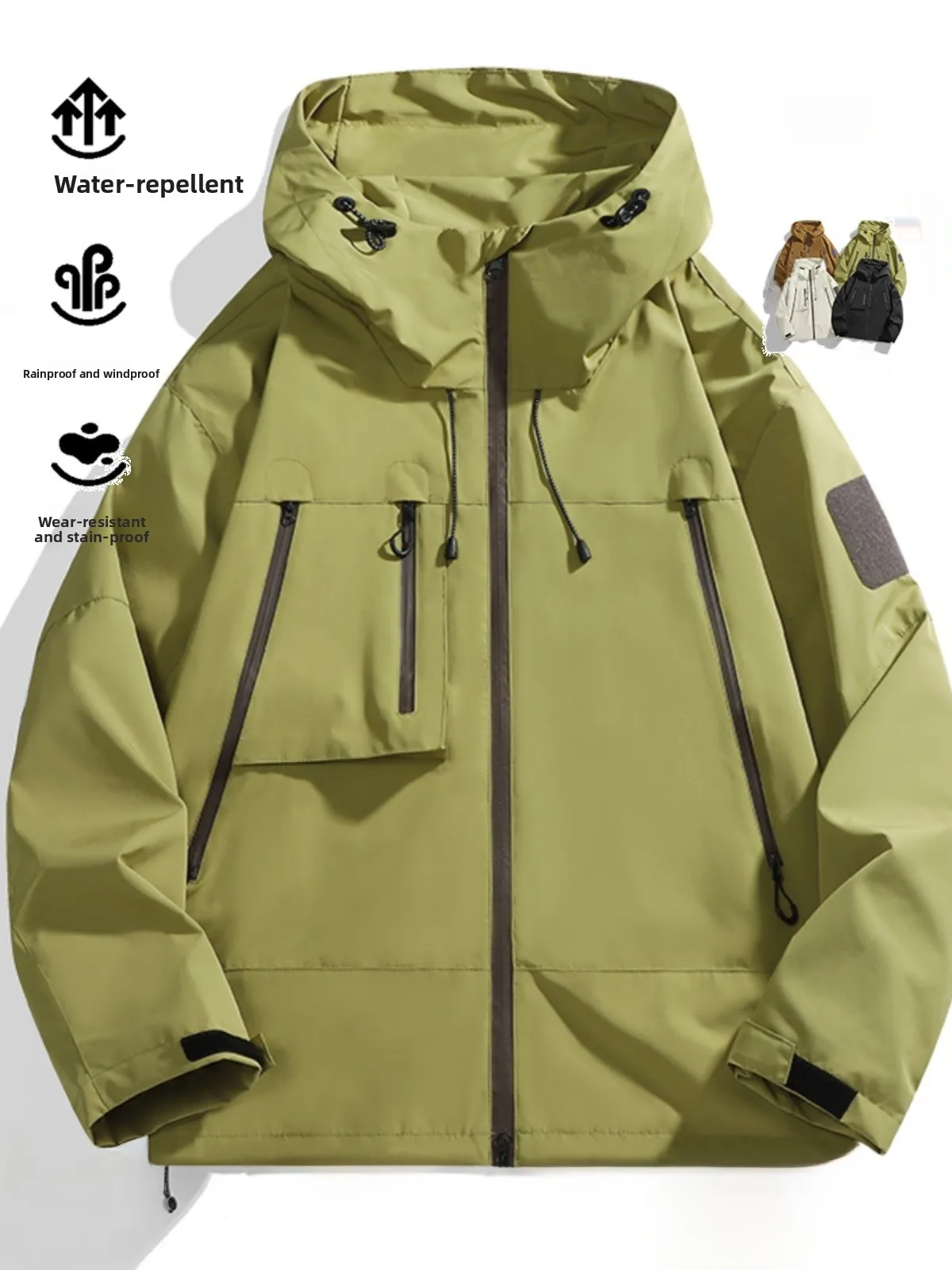 

Men's Outdoor Cam Waterproof Jaet Spring Autumn Hooded Functional Coat Tee-Proof -Class Polyester Long Sve
