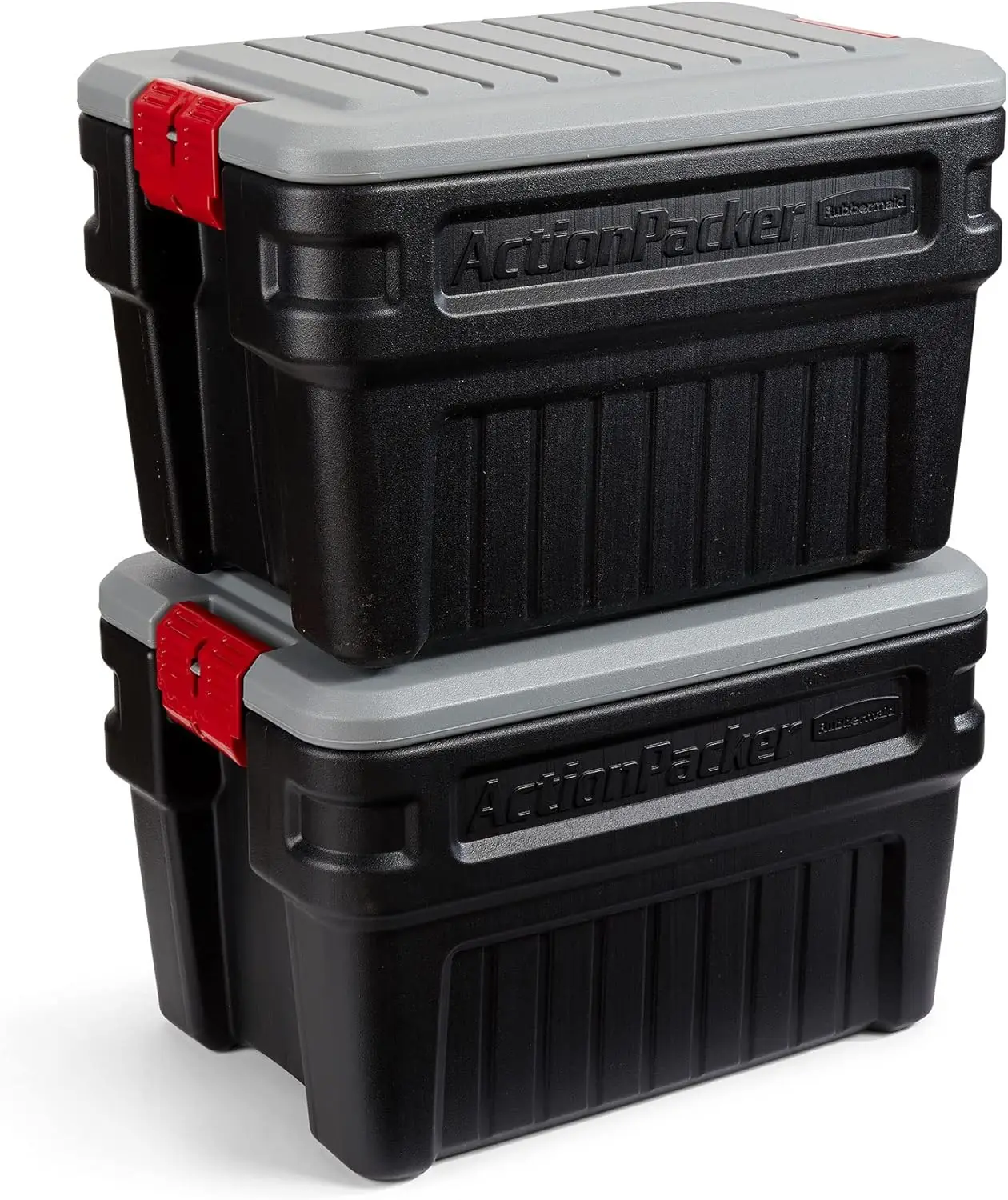 ActionPacker️ 24 Gal Lockable Storage Box Pack of 2, Outdoor, Industrial, Rugged, Grey and Black