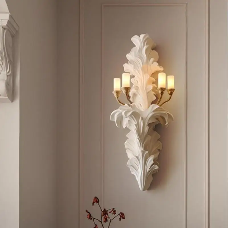 French Style Wall Lamp Cream Style Living Room Vintage Plaster Light Designer New Embossed Art Tv Background Led Wall Sconces