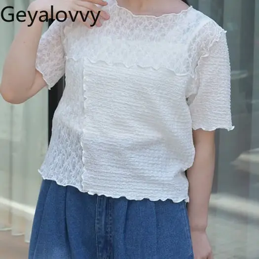 

Women Blouse Elegant and Durable Irregular Cute Lace Versatile Base Shirt Fashion Summer Women's Short Sleeve Tops Femme