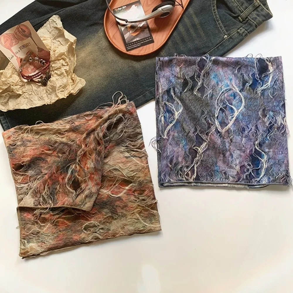 Bufanda para el pelo estilo Wasteland Y2K, banda para el pelo suave de Hip Hop, diadema con tinte anudado, Top de tubo rasgado desgastado Vintage para uso diario