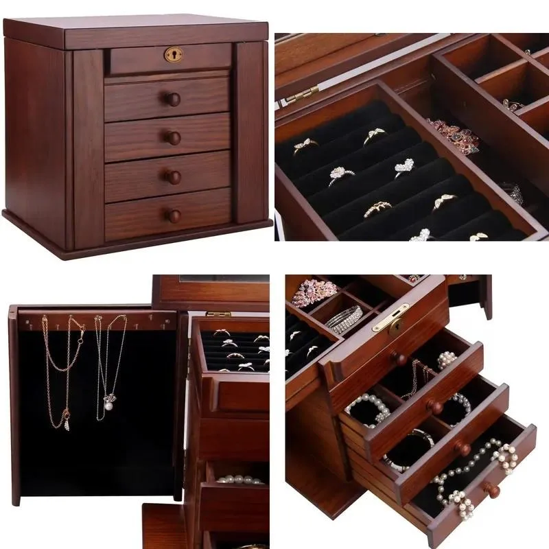 Large Wooden Jewelry Box Cabinet for Rings Necklaces Gift Storage Organizer