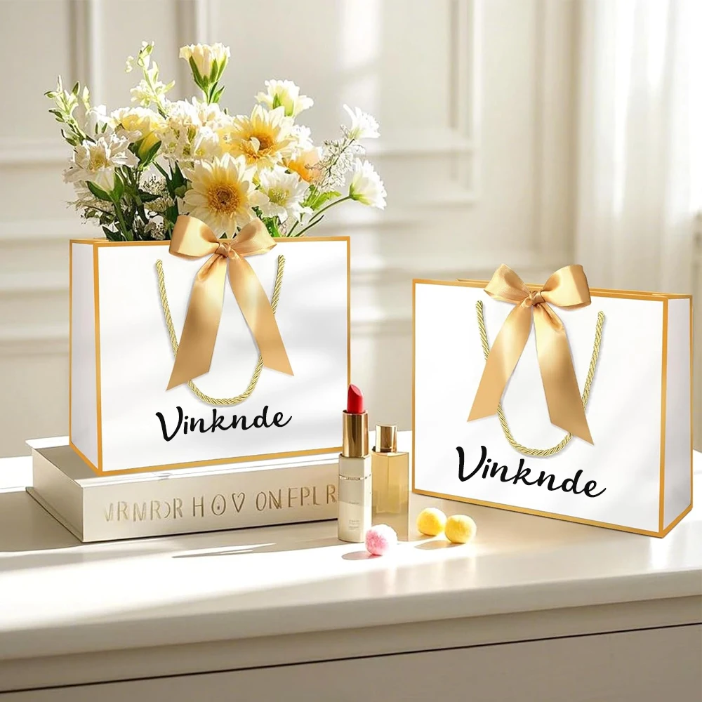 

24Pack Gift Bags With Handles Custom Logo Small Medium Bags With Bow Ribbon For Wedding Thank Bridesmaid Birthday Party Shopping