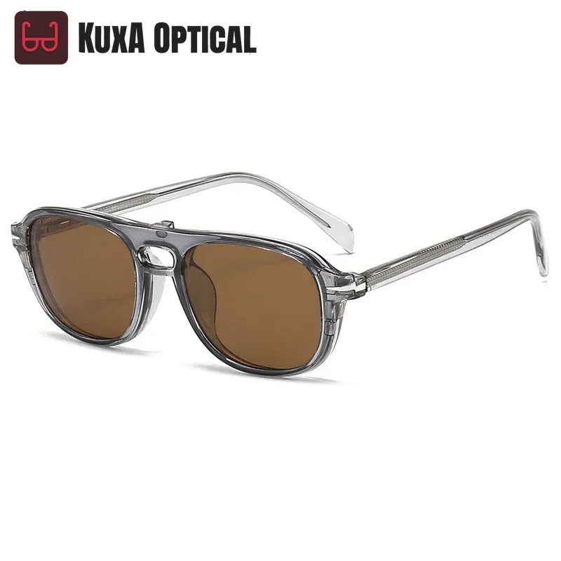 

XUKA 6 In1 Magnetics Clip Myopia Sunglasses Retro Men Women Optical Glasses -0.5 TO -10 Polarized Transparent Gray Frame Custom