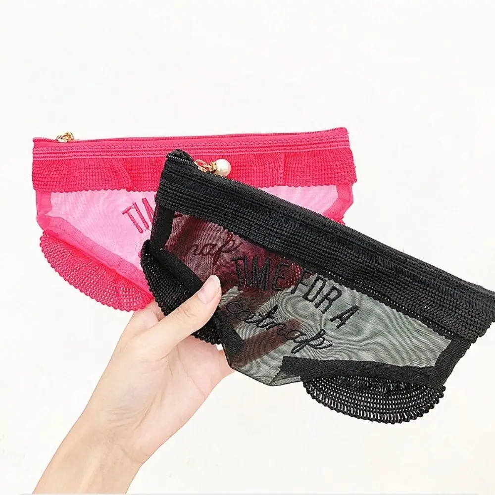 Embroidered Mesh Girls Clutch Bag Coin Purse Panty Shape Women's Cosmetic Bag Lipstick Zipper Small Storage Bag Daily