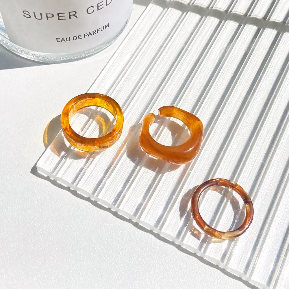 3Pcs/Set Retro Colourful Transparent Acrylic Finger Ring Korean Style Treandy Geometric Opening Ring for Women Fashion Jewelry