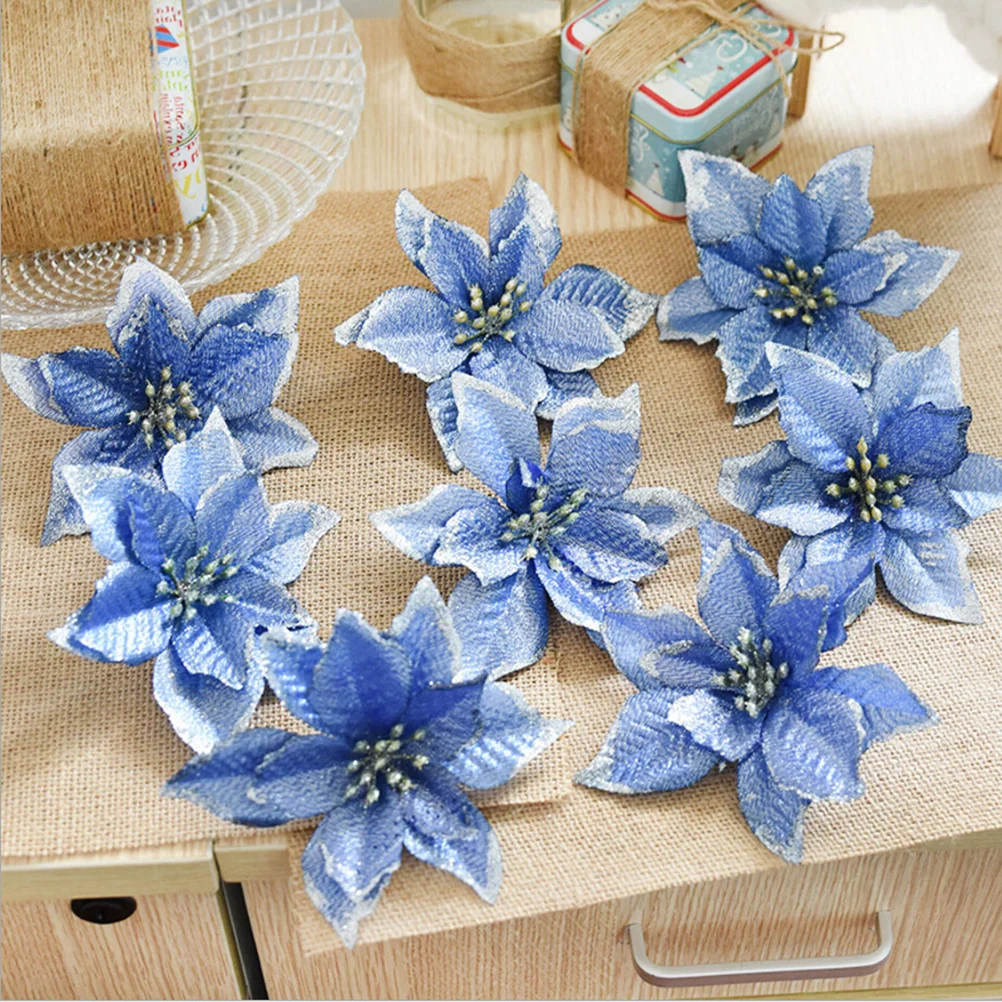 

8Pcs 13Cm Gliter Artificial Flowers Christmas Tree Decor Sparkling Table Ornament for Hotel Restaurant Office Mansion Display
