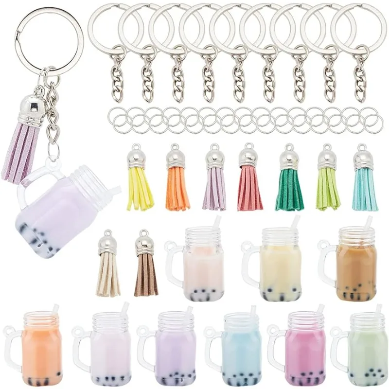 57pcs Mini Milk Cup Keychain Kit Bubble Tea Keychain Accessories Set Bubble Tea Keychain Kit Mini Cup Pendant Charms