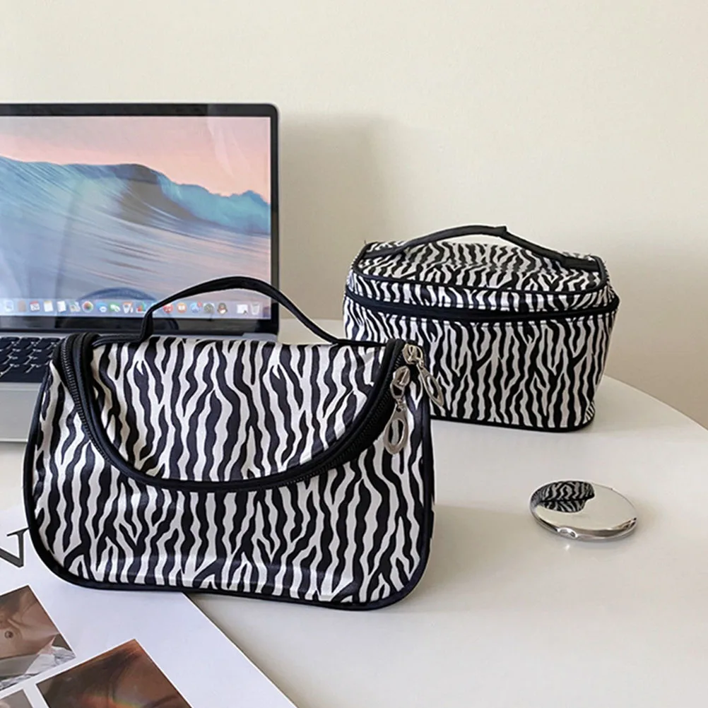 

2Pcs Zebra Pattern Bag Lightweight Durable Travel Toiletry Bags Waterproof Storage Pouch Premium Material Large Space