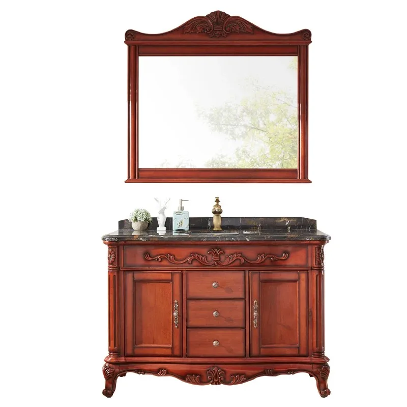 

Bathroom cabinet Oak European washstand Floor-to-ceiling bathroom cabinet Antique bathroom Solid wood wash basin cabinet