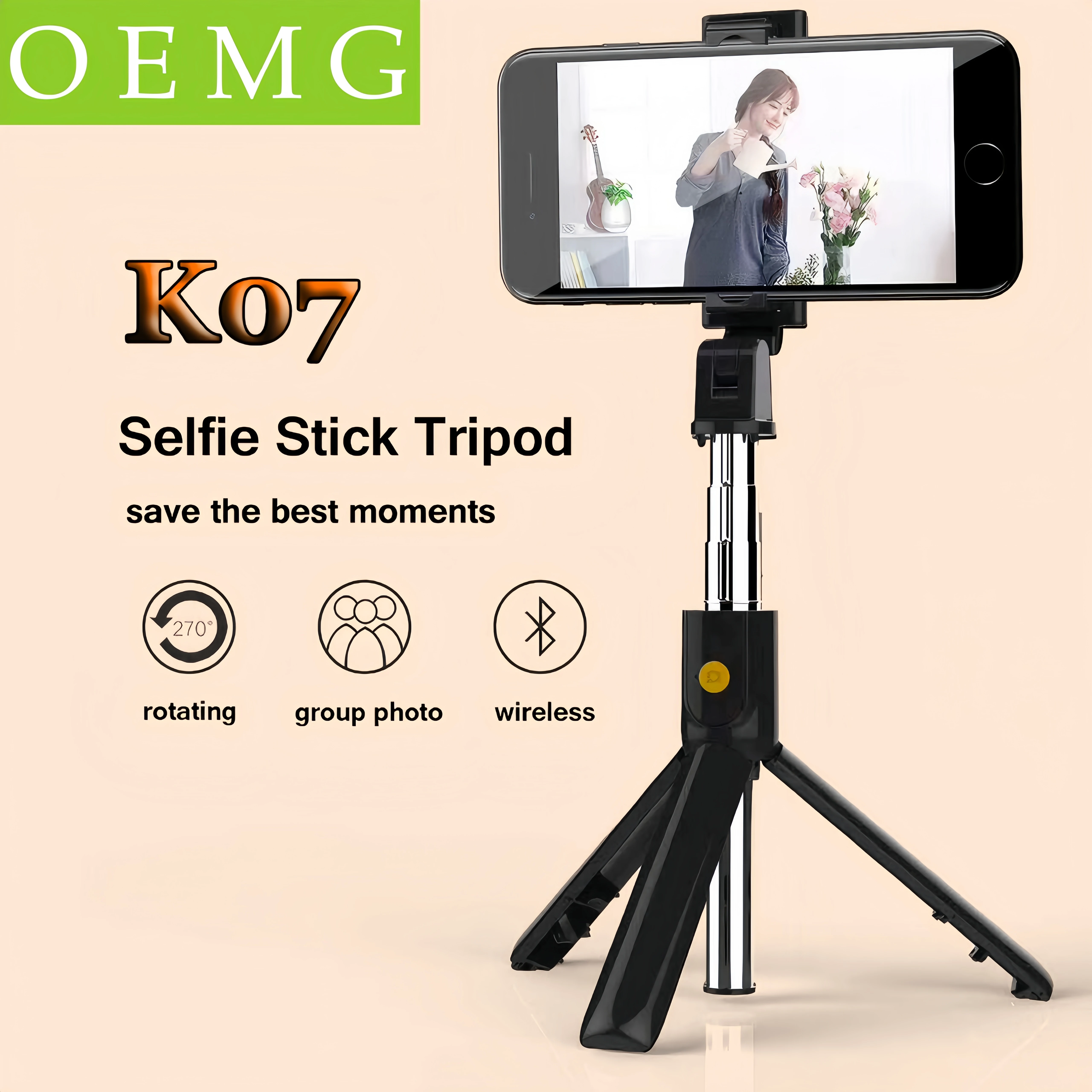 

Bluetooth remote control selfie stick, portable tripod, foldable and lightweight, suitable for mobile phone camera.