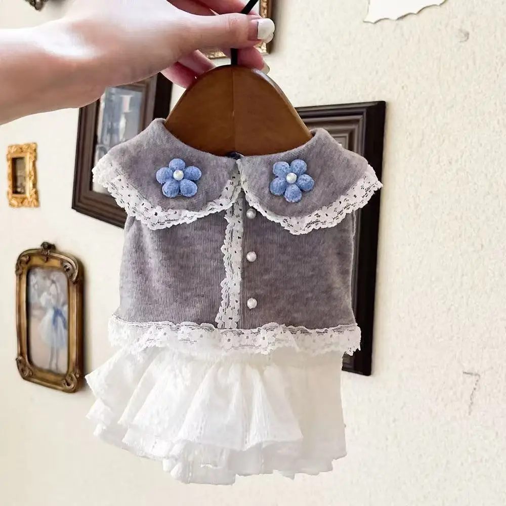 

Simple Gray White Pet Dog Clothes Autumn Winter New Cotton Cute Princess Dresses For Small Medium Dog Chihuahua Puppy Home Wear