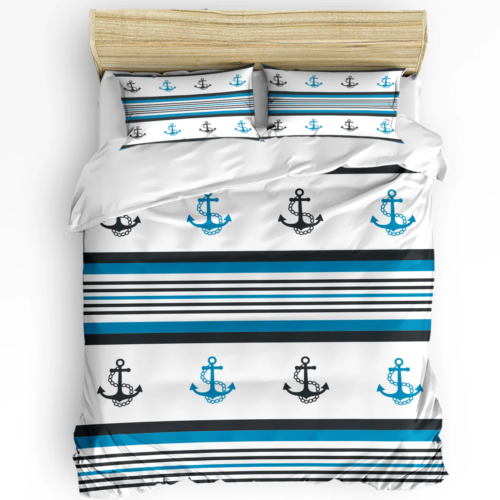 

Striped Anchor Blue Bedding Set 3pcs Boys Girls Duvet Cover Pillowcase Kids Adult Quilt Cover Double Bed Set Home Textile