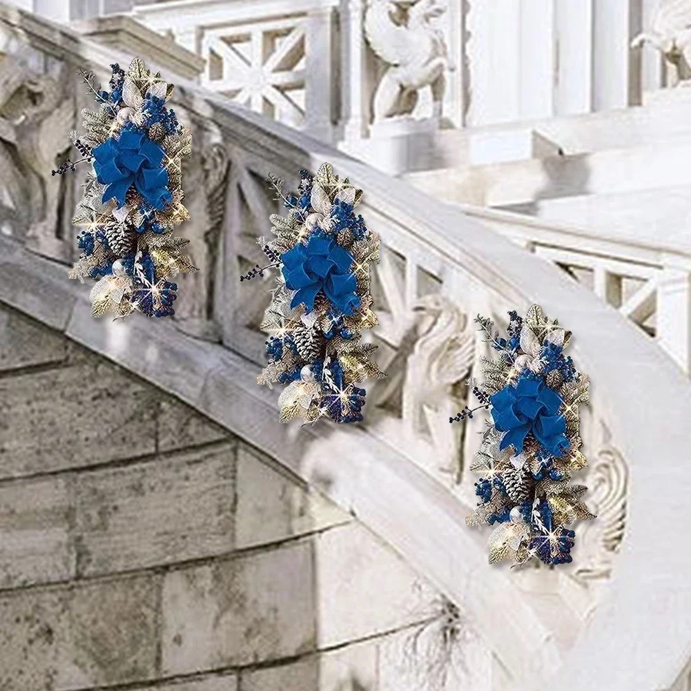 Weihnachten Swag Kranz Anhänger Ornament Weihnachtskranz ohne/mit Licht Hause Tür Fenster Dekoration Party Supplies