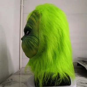 قناع وحش الرعب الأخضر مع قبعة سانتا الحمراء للبالغين ، آر بي جي لطيف ، دعائم حفلة الهالوين ، قناع اللاتكس الأخضر أفضل 9 قناع دمية شرير للمبيعات - رقم 7