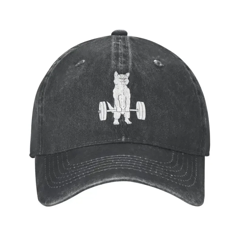 

Punk Cotton Funny Powerlifting Cat Deadlift Lifting Baseball Cap for Men Women Adjustable Dad Hat Sports