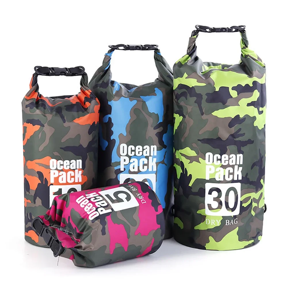 2/5/10/20/30L Diving Bag Waterproof Camouflage Swimming Bag Beach Rafting Bag Outdoor Boating Kayaking Travel Storage Dry Bag