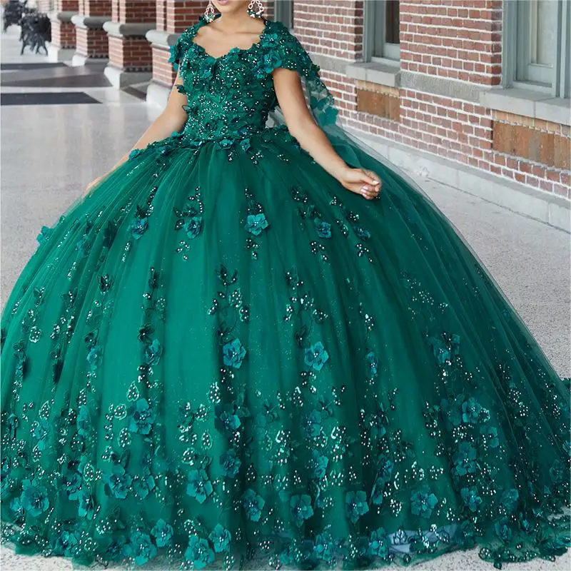 Puffy Off Shoulder Quinceanera Dresses Ball Gown Lace Butterfly Flower Prom Evening Dresses Sweet 15 16 Gowns