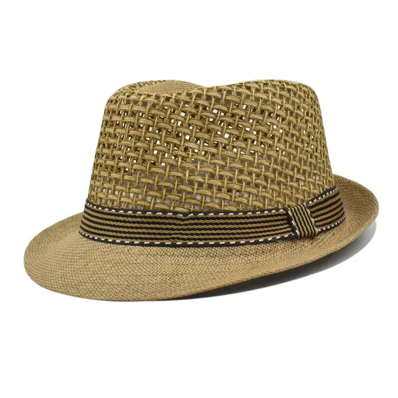 Men's Summer Breathable Straw Knitting Small Salute Hat Ladies Sun Protection Sun Hat Beach Hat Mesh Breathable Jazz Cap Sun Cap