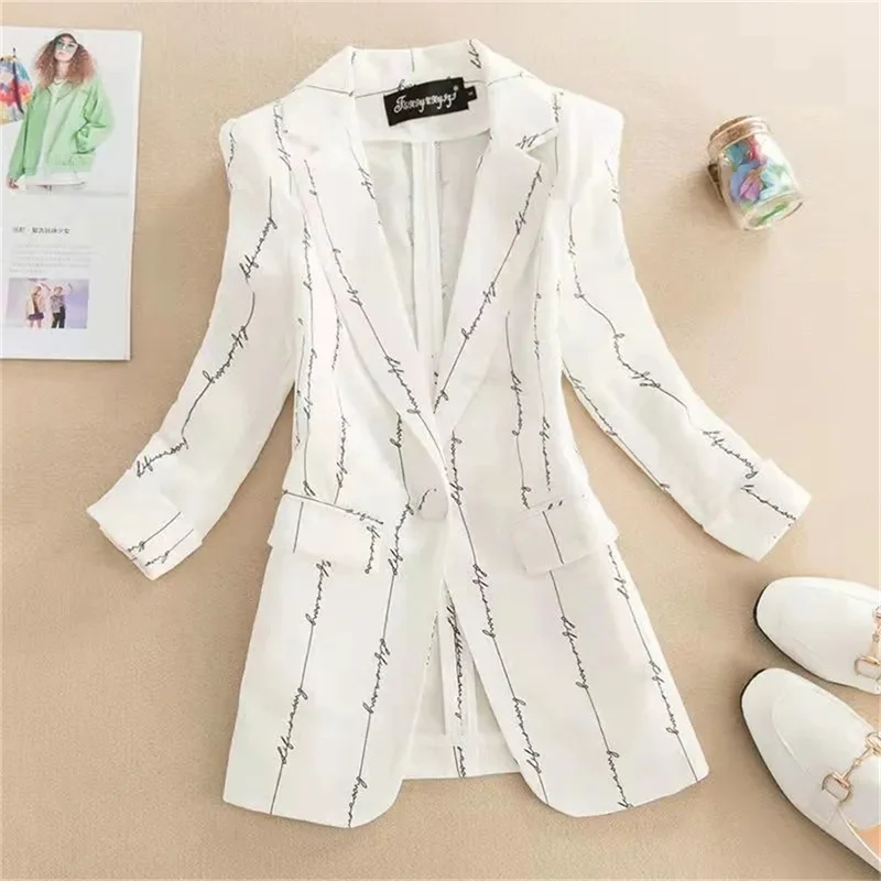 Spring Summer Blazer Women\'s Three-Quarter Sleeve Casual Korean Fashion Slim Thin Elegant 2024 New Women\'s Suit Jacket Thin Tops