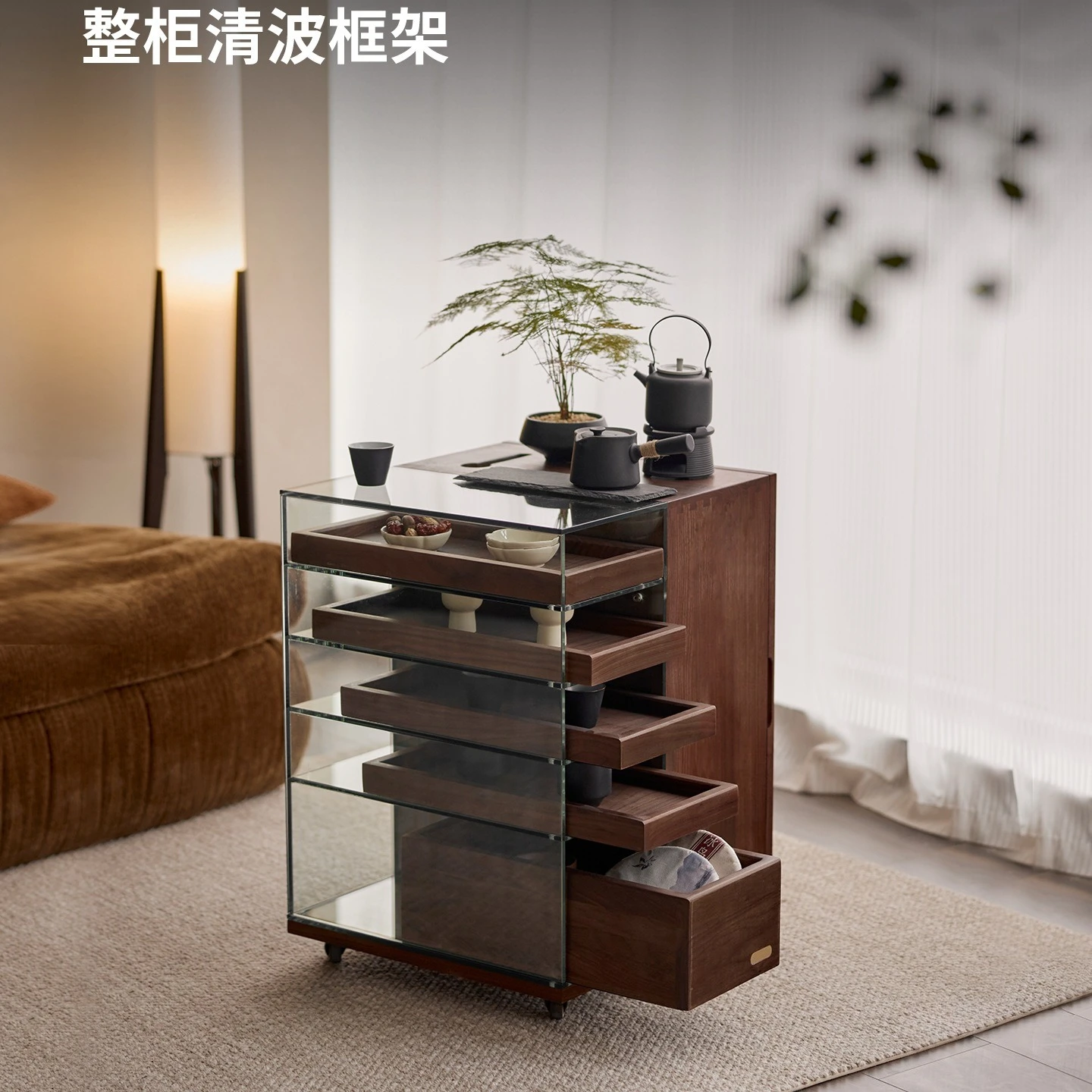 Solid wood cabinet movable sofa side cabinet living room display cabinet