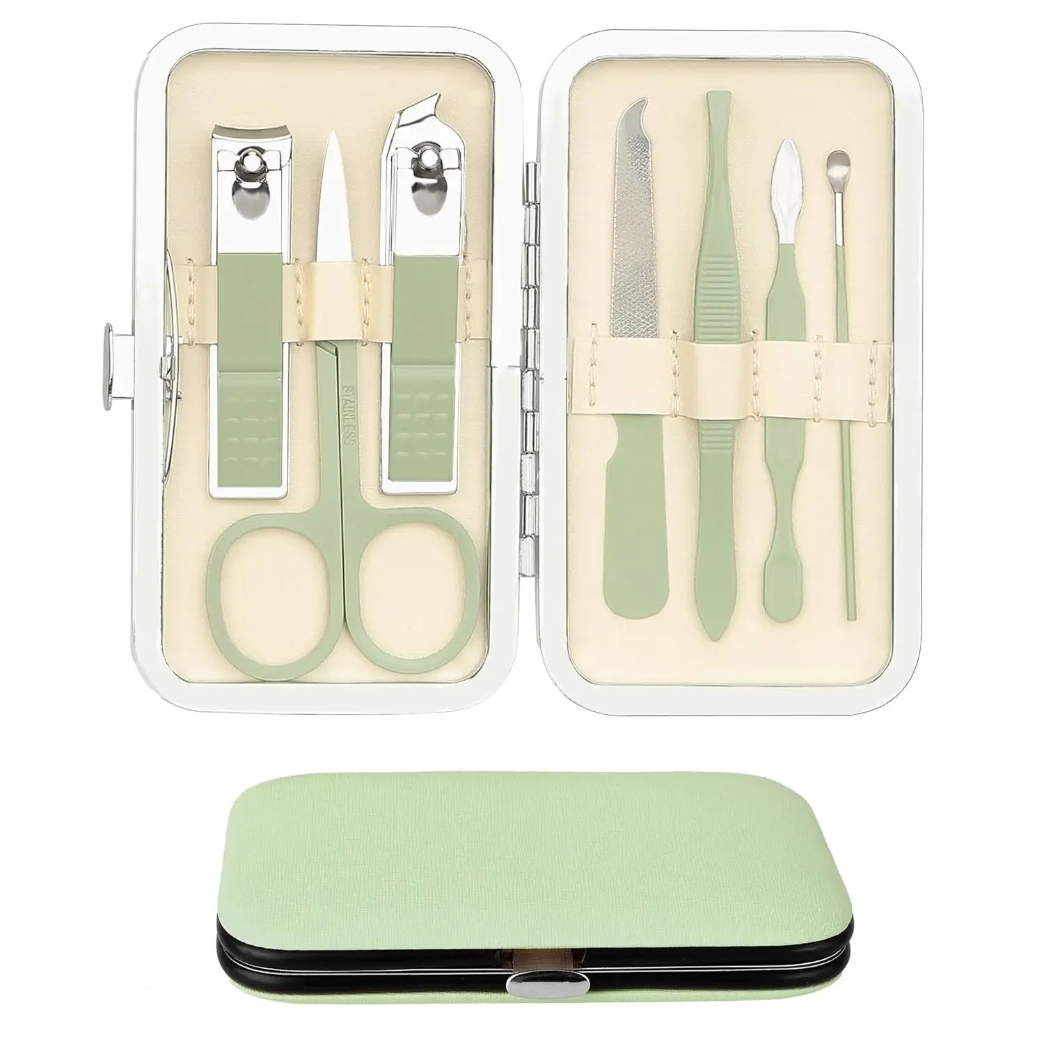

7-in-1 Manicure Set for Teens & Women, Travel Nail Clippers Kit, Jade Green Gift for Daughter Sister