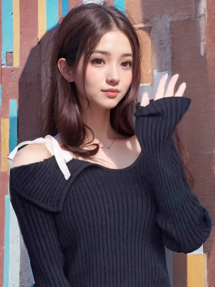 Sexy oulder knooptrui dames lente woon-werkverkeer Sle slim fit gebreide top Koreaanse versie lang Sve