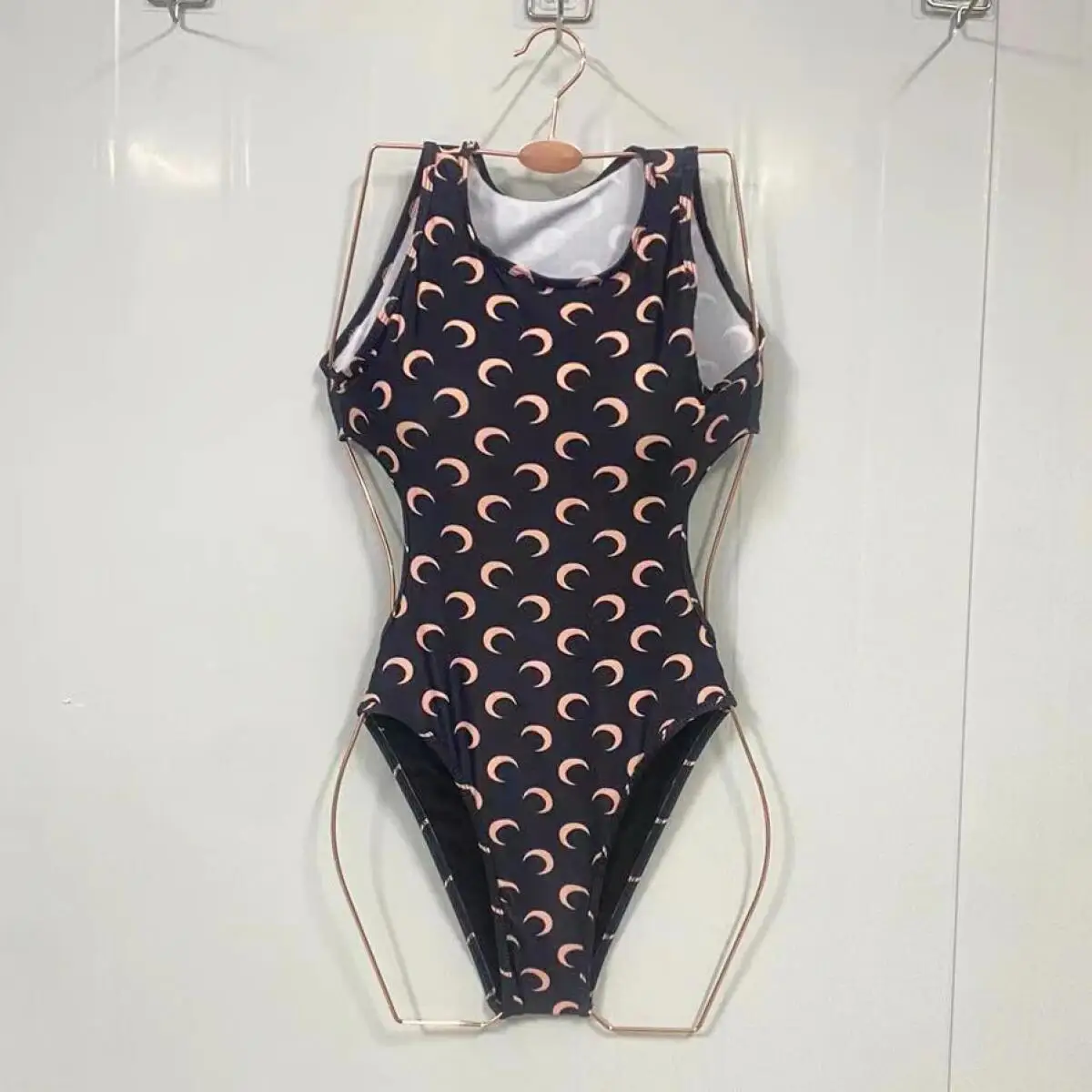 Sexy Swimsuit Women One Piece Long Sleeve Korean Ins Style Backless Moon Graphic Hot Spring Beach Sun Protection Bathing Suit