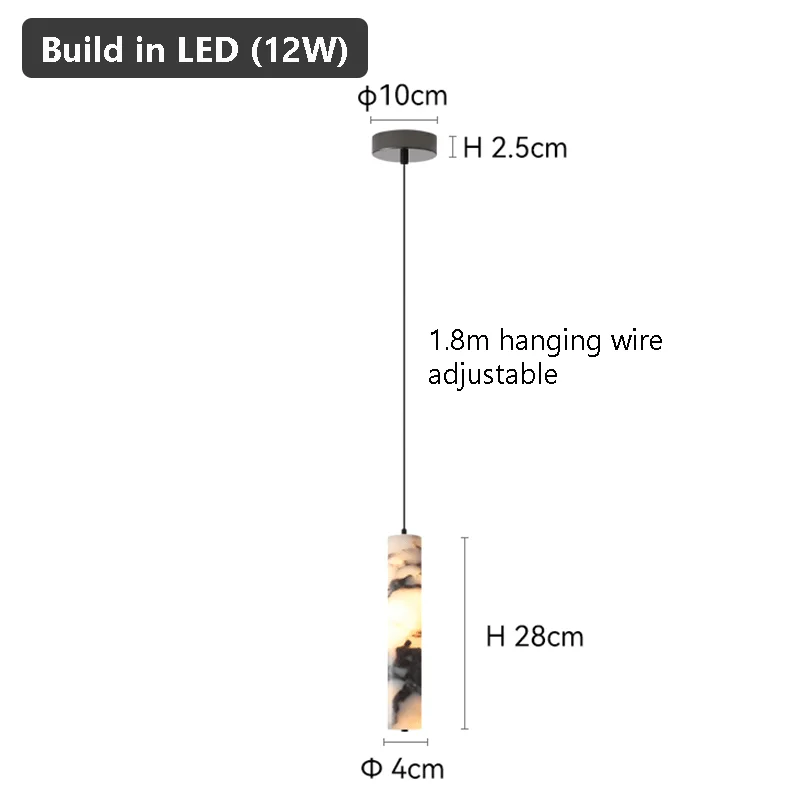 Luxe zwarte cilinder natuursteen hanglamp High-end nachtkastje LED kroonluchter woonkamer decoratie thuis hangende lichten